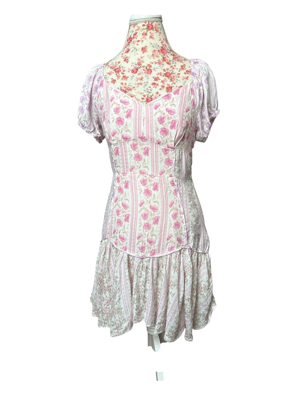 LoveShackFancy "Amini" Sweetheart Puff-Sleeve mini dress
